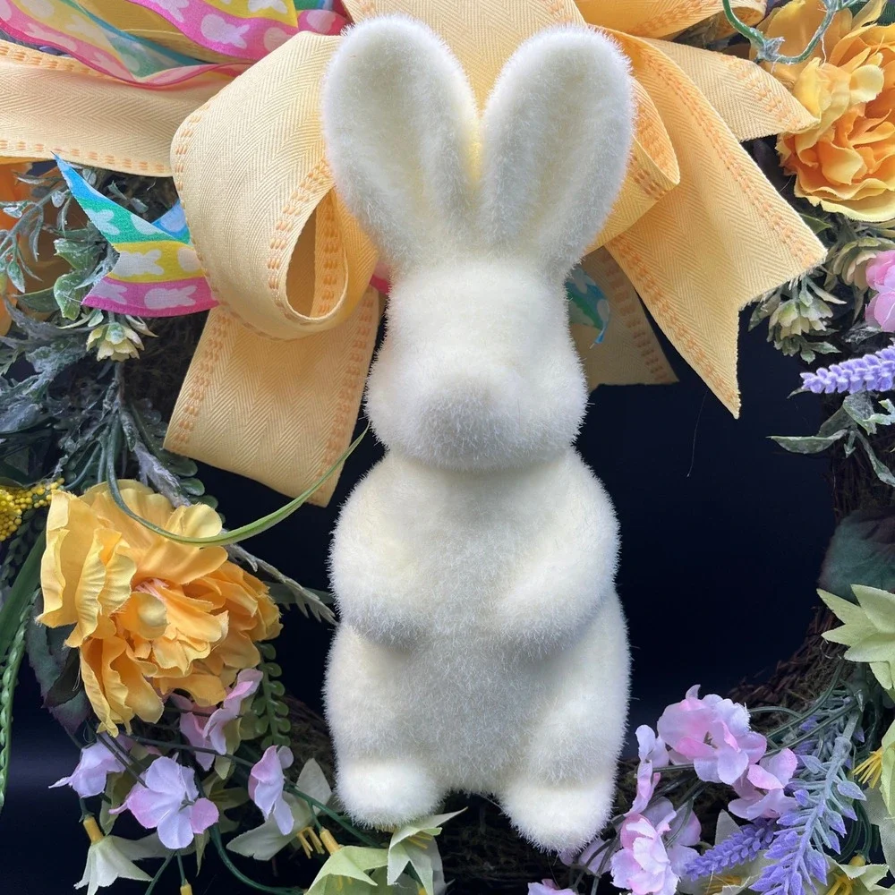Easter Bunny Grapevine Wreath Yellow Velvet Rabbit Spring Floral Door 21